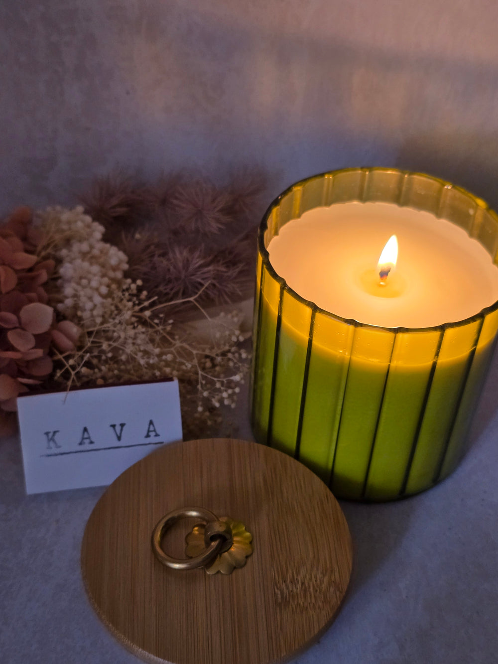 Green Ribbed Candle